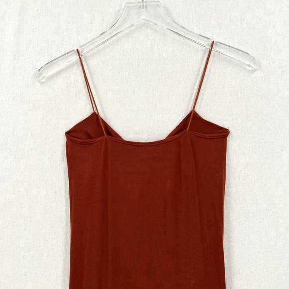 ENZA COSTA Dress Womens Large Umber Stretch Silk Knit Ruched Strappy Midi NEW - Picture 7 of 16